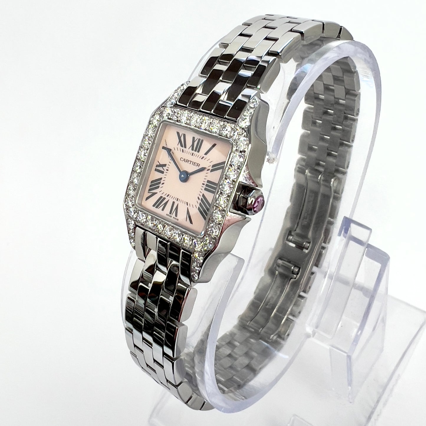 CARTIER SANTOS DEMOISELLE Steel 20mm Watch ~0.7TCW DIAMONDS