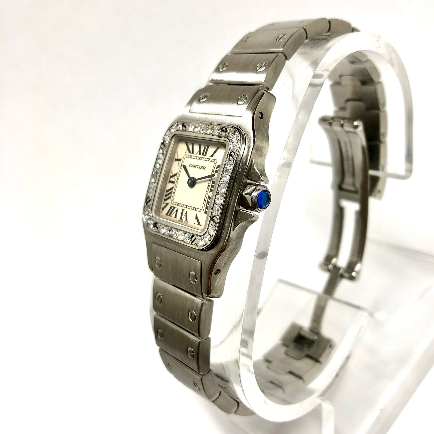SANTOS De CARTIER GALBEE 24mm Quartz Steel 0.69TCW Diamond Watch NEW Model