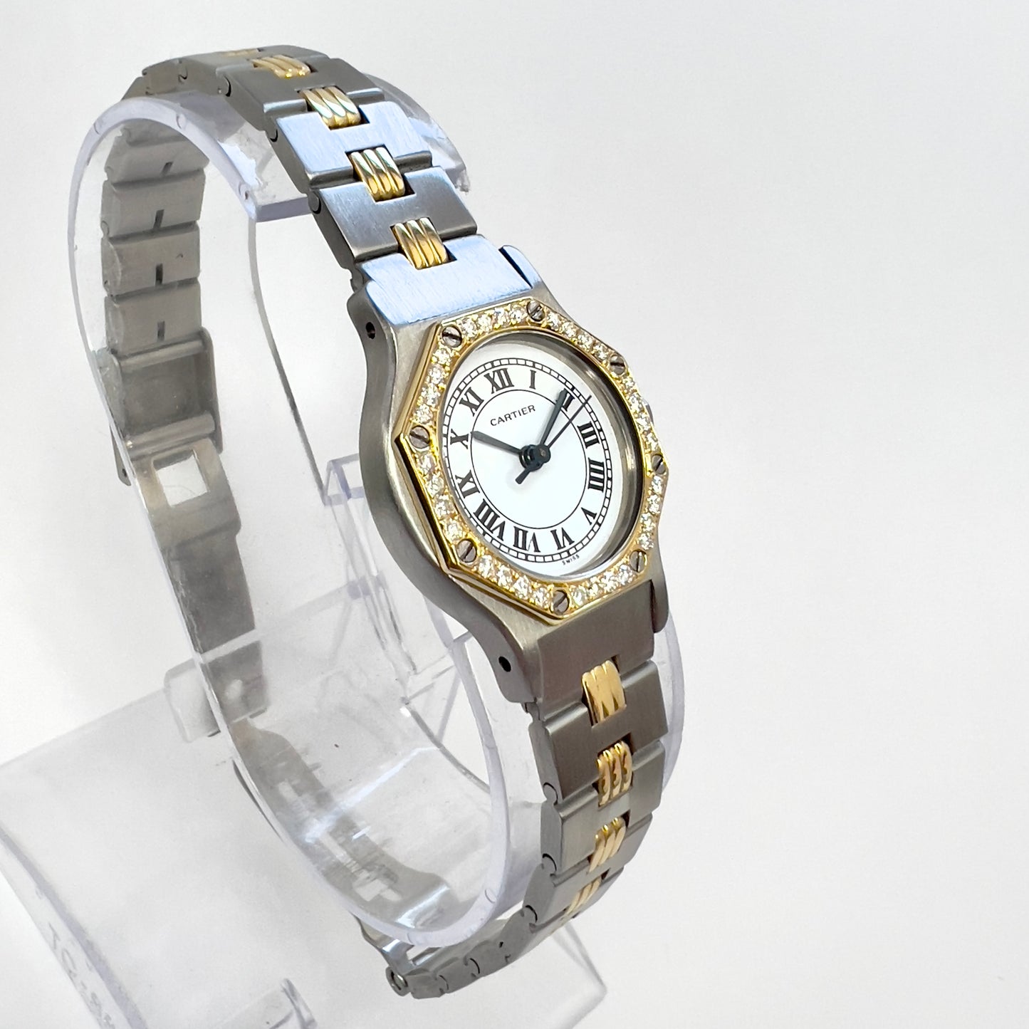 CARTIER SANTOS OCTAGON 25mm Automatic 2 Tone 0.32TCW DIAMOND Watch 