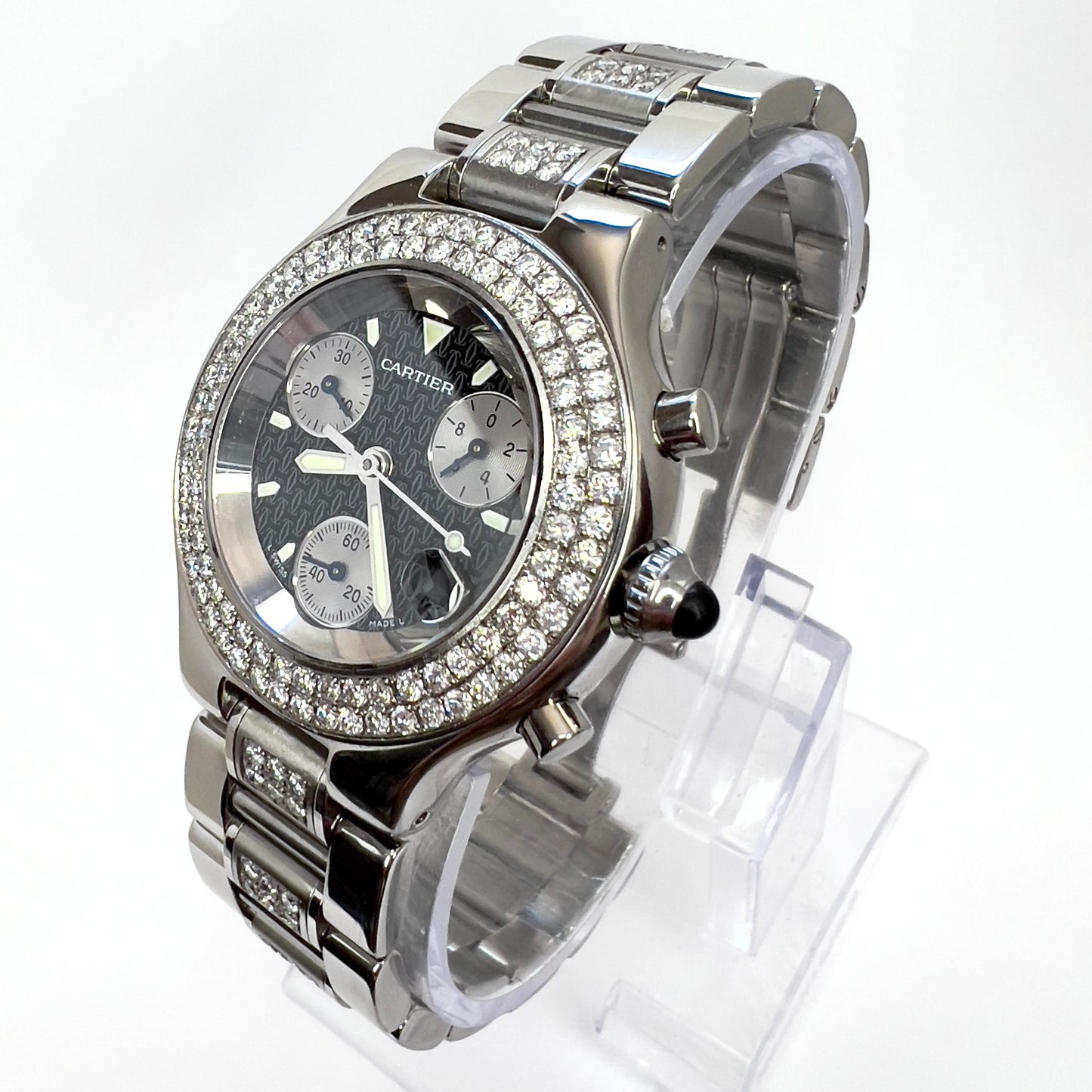 CARTIER Chronoscaph 21 Quartz Steel 38mm 3.10TCW Diamond Watch