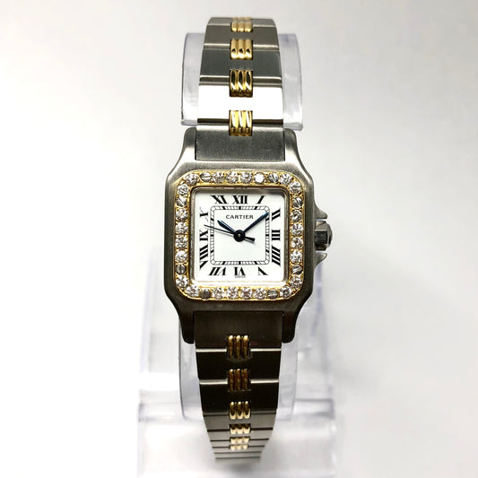 CARTIER SANTOS GALBEE 24mm Automatic 2 Tone Watch Diamond Bezel