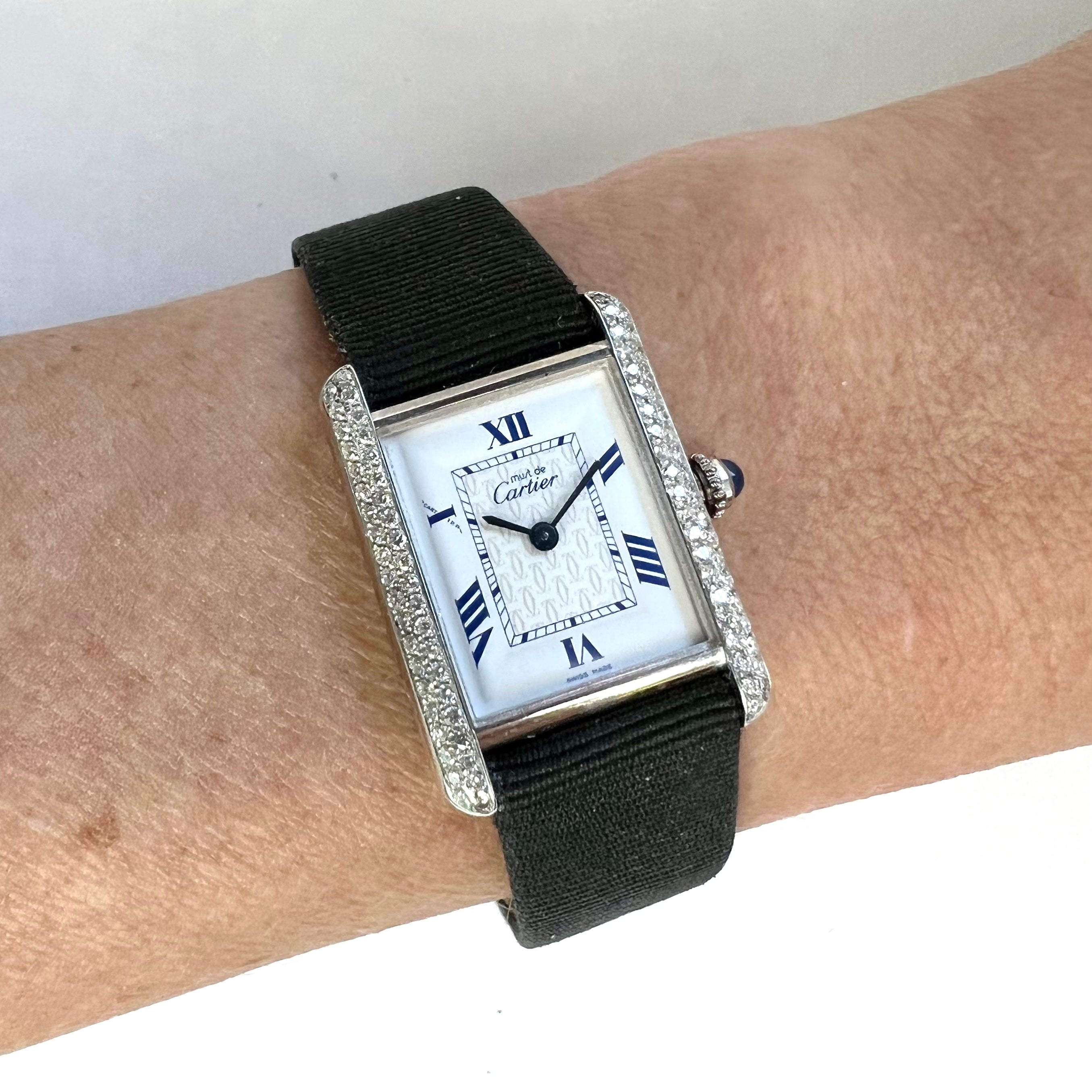 CARTIER TANK 22mm Silver .5TCW Diamond Watch NATILUXIA