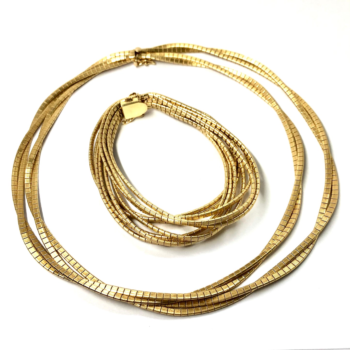 14K Yellow Gold 4 Strands Necklace & 9 Strands Bracelet Set 95.14g