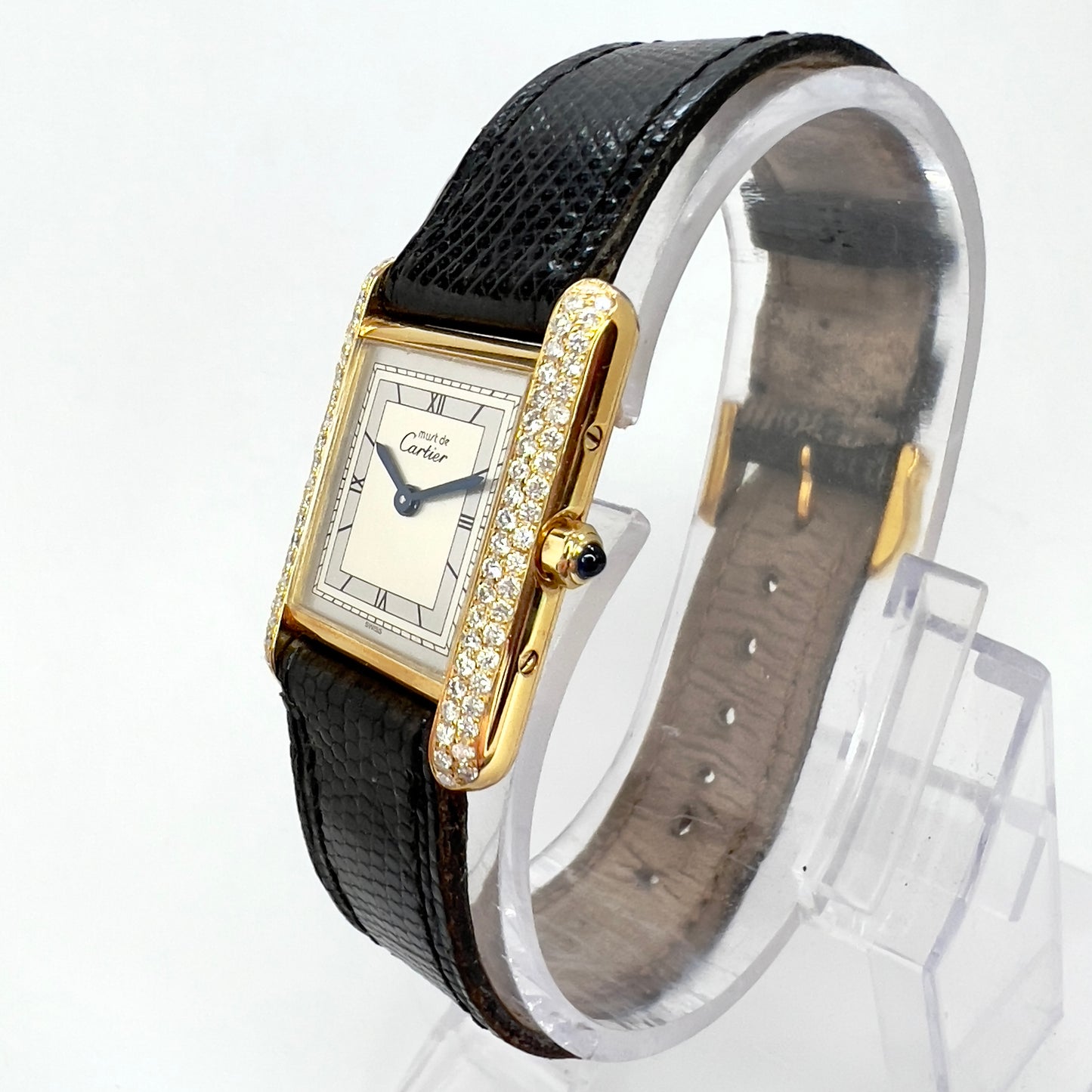 CARTIER TANK Quartz 20mm GP Silver 0.67TCW Diamond Watch
