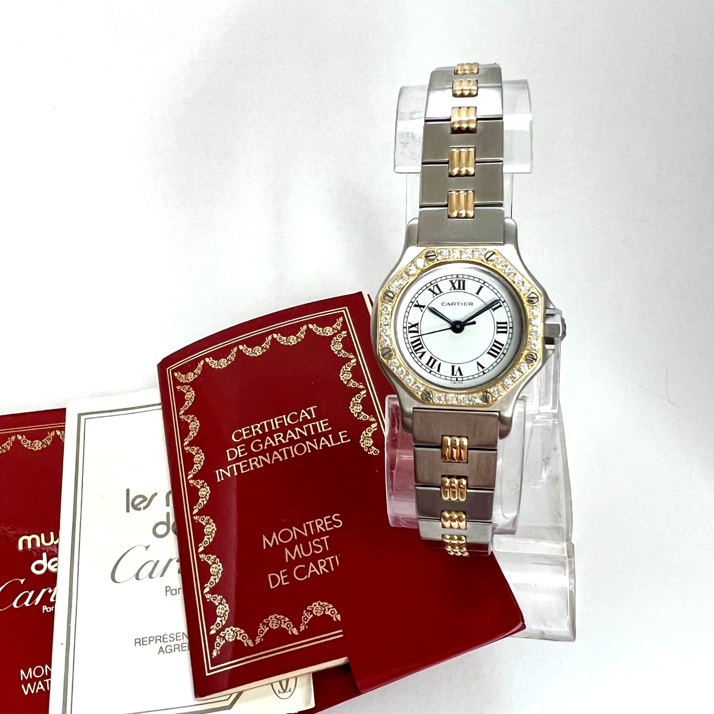 CARTIER SANTOS Octagon 25mm Automatic 2 Tone 0.32TCW Diamond Watch