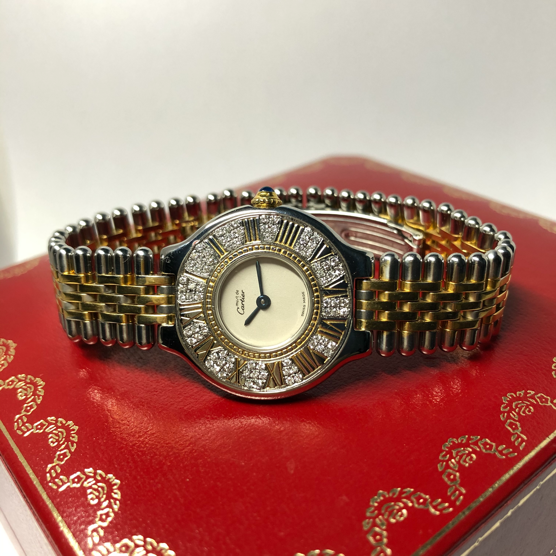 CARTIER MUST 21 Quartz 28mm 2 Tone Watch 0.41TCW Diamonds | NATILUXIA CARTIER MUST 21 Quartz 28mm 2 Tone Watch 0.41TCW Diamonds | NATILUXIA