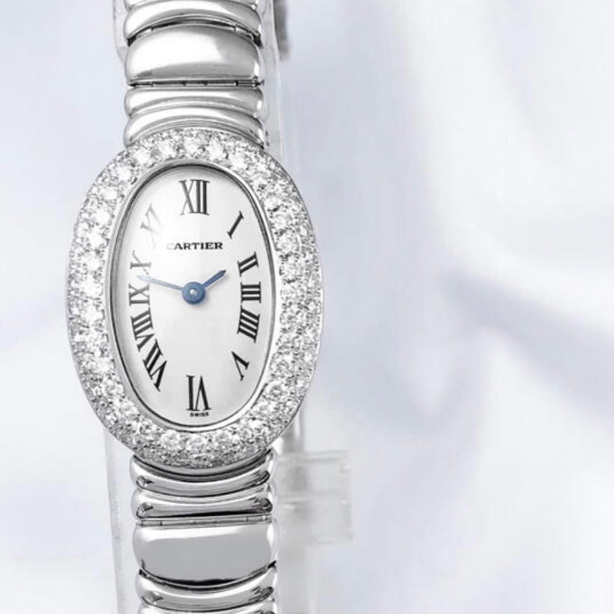 CARTIER BAIGNOIRE Mini 18K White Gold ~1.07TCW Diamond Watch