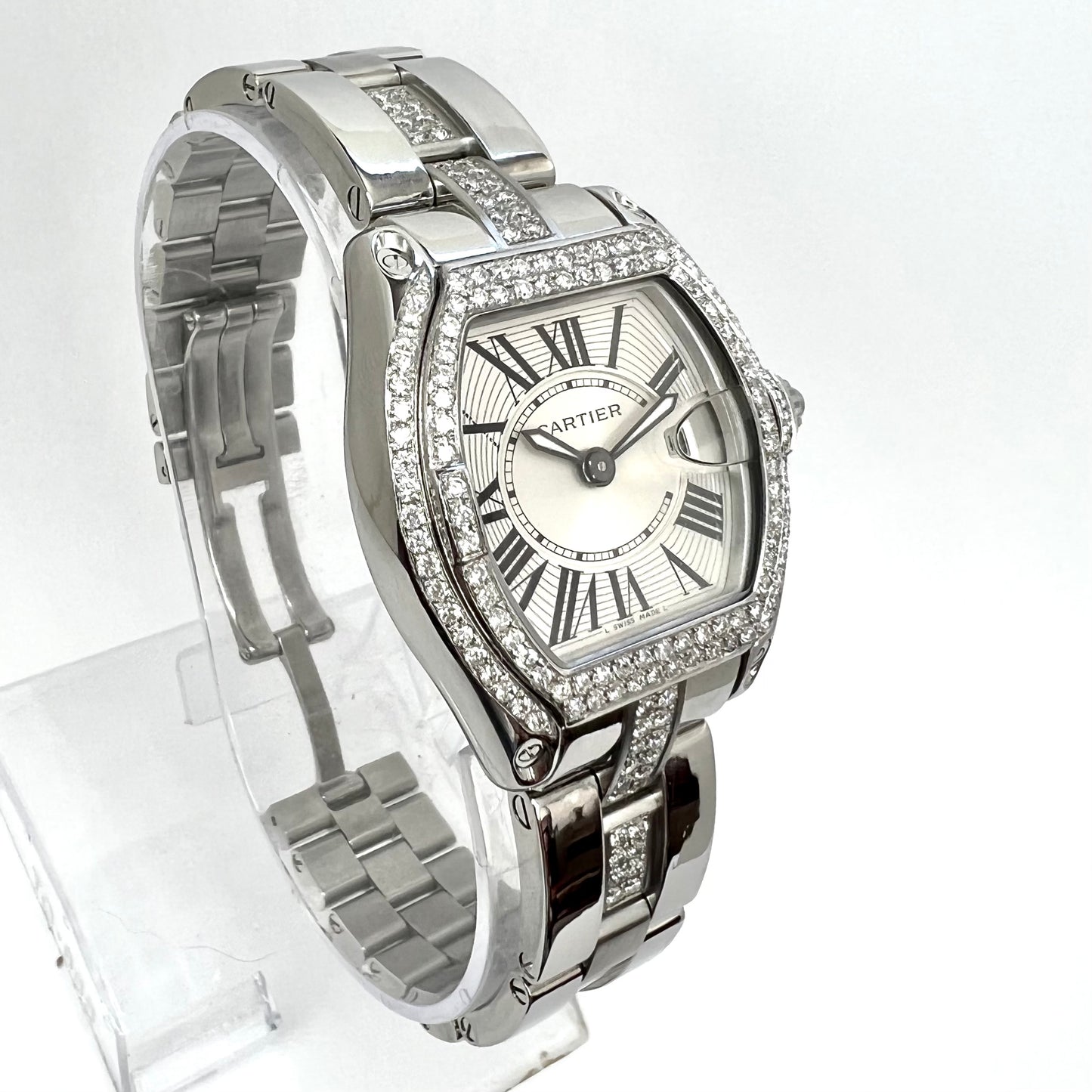 CARTIER ROADSTER Quartz 31mm Steel 2.2TCW Diamond Watch