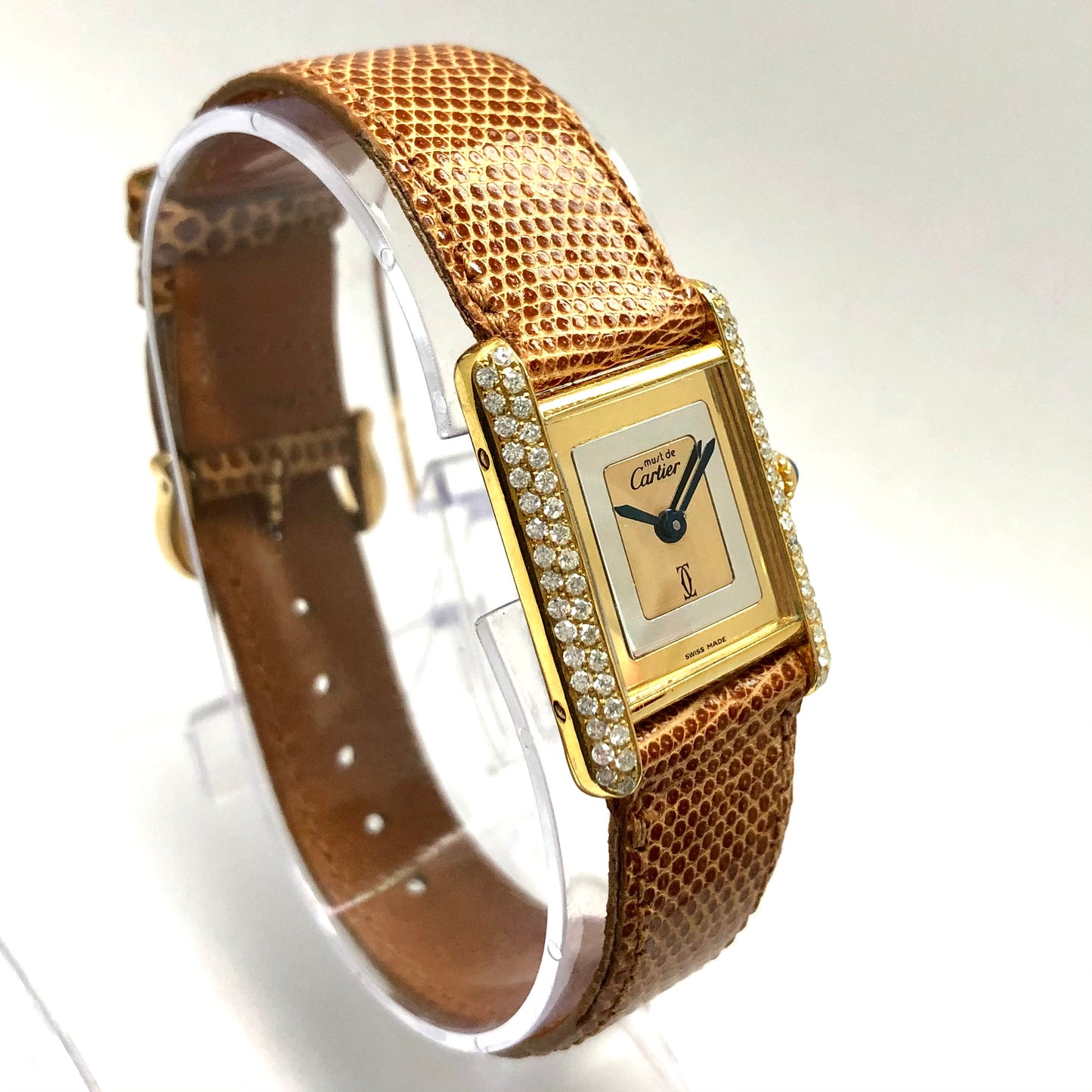 Must de CARTIER TANK Quartz 21mm Goldplated Diamond Watch