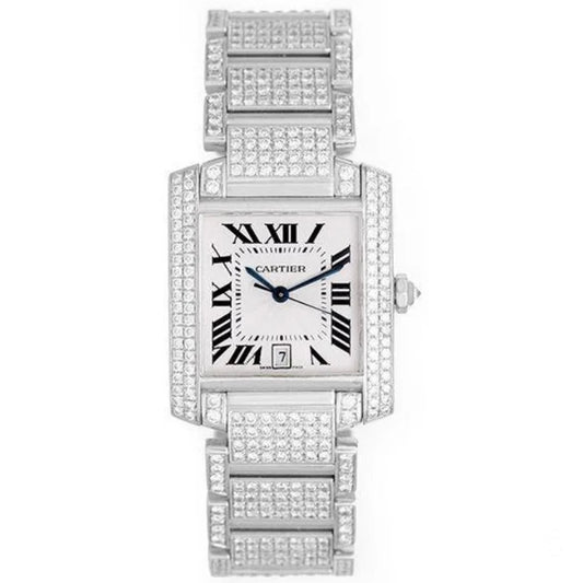 CARTIER TANK FRANCAISE Automatic 28mm Steel Full DIAMOND Watch