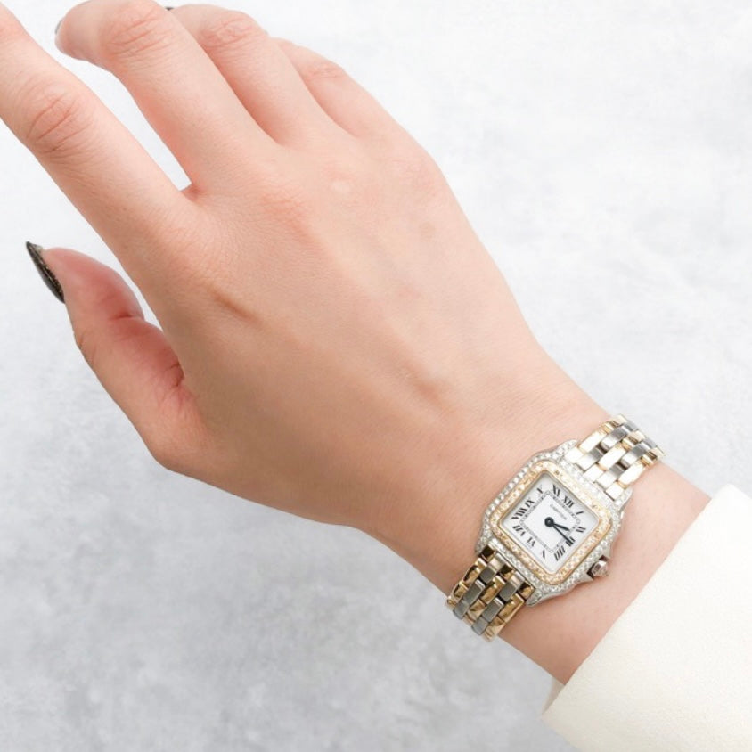 CARTIER PANTHERE Quartz 23mm Row Gold 1TCW DIAMOND Watch NATILUXIA