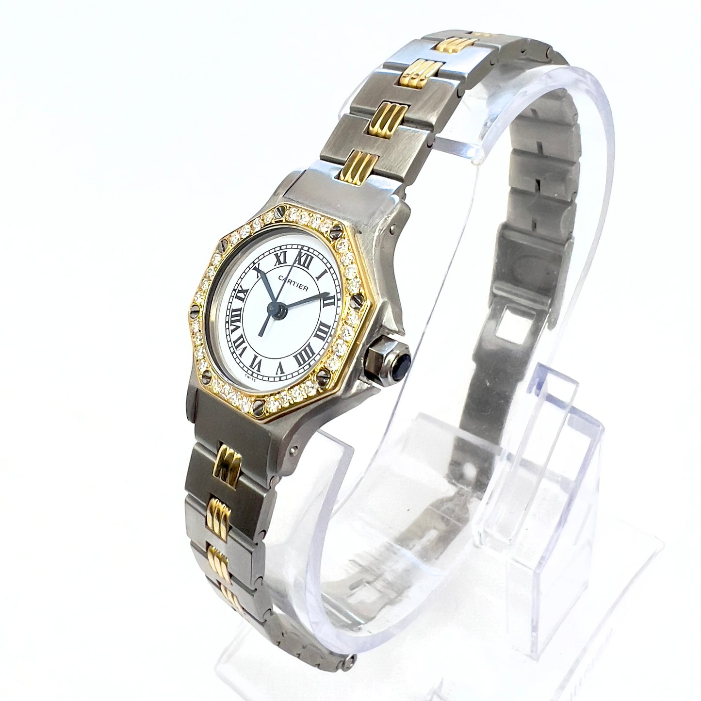 CARTIER SANTOS OCTAGON 25mm Automatic 2 Tone 0.32TCW DIAMOND Watch 