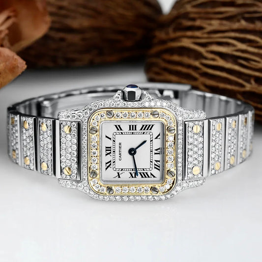 CARTIER SANTOS GALBEE 24mm Quartz ~8TCW Diamond Watch