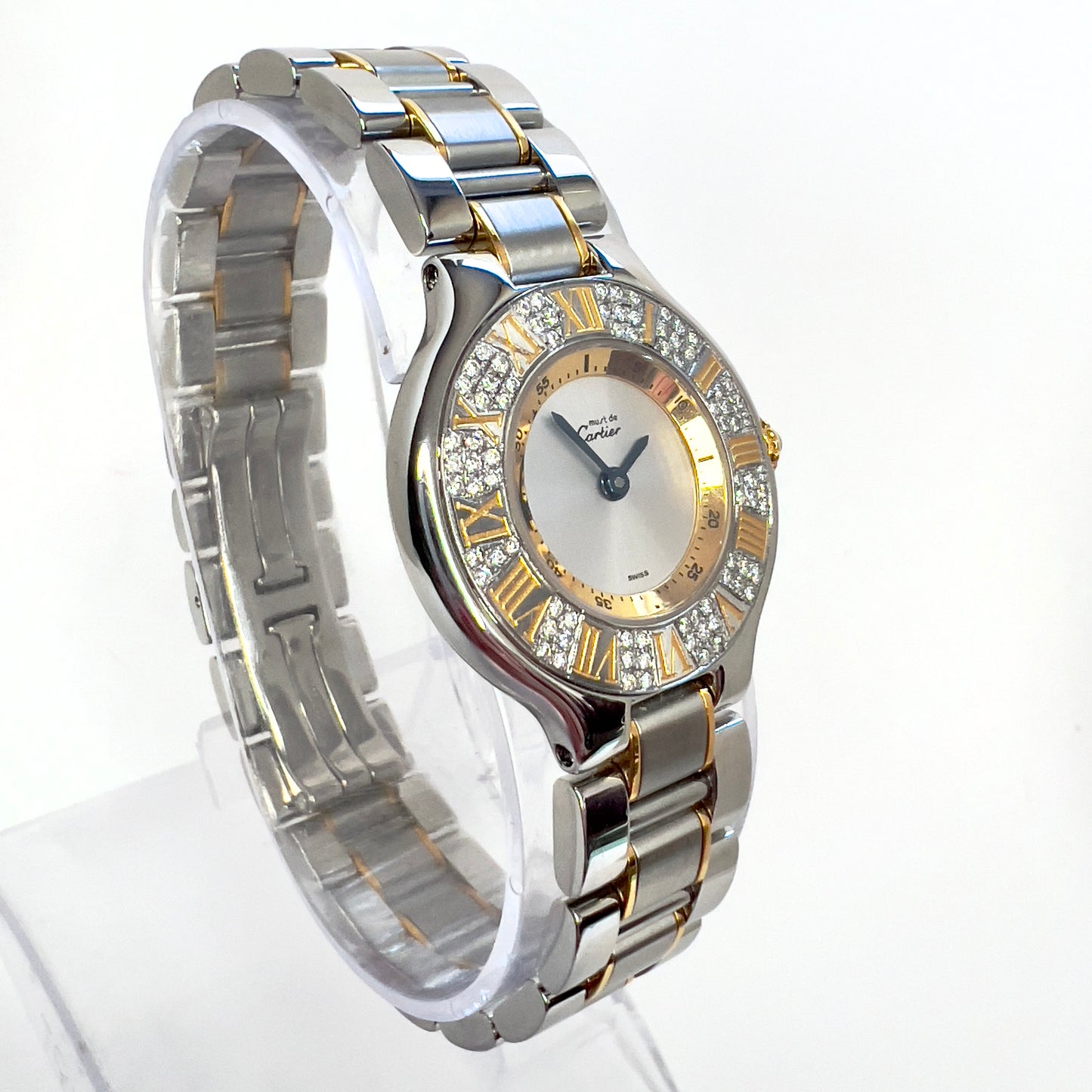 CARTIER MUST 21 Quartz 28mm 2 Tone Watch 0.40TCW Diamonds
