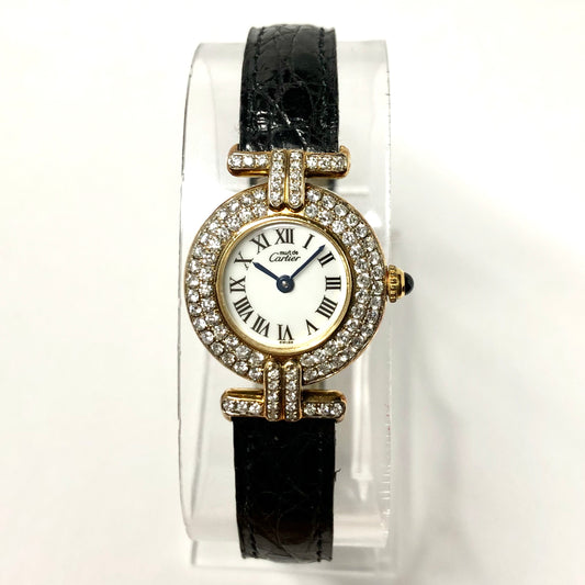 CARTIER VERMEIL COLISÈE Quartz 24mm GP Silver 1.21TCW DIAMOND Watch