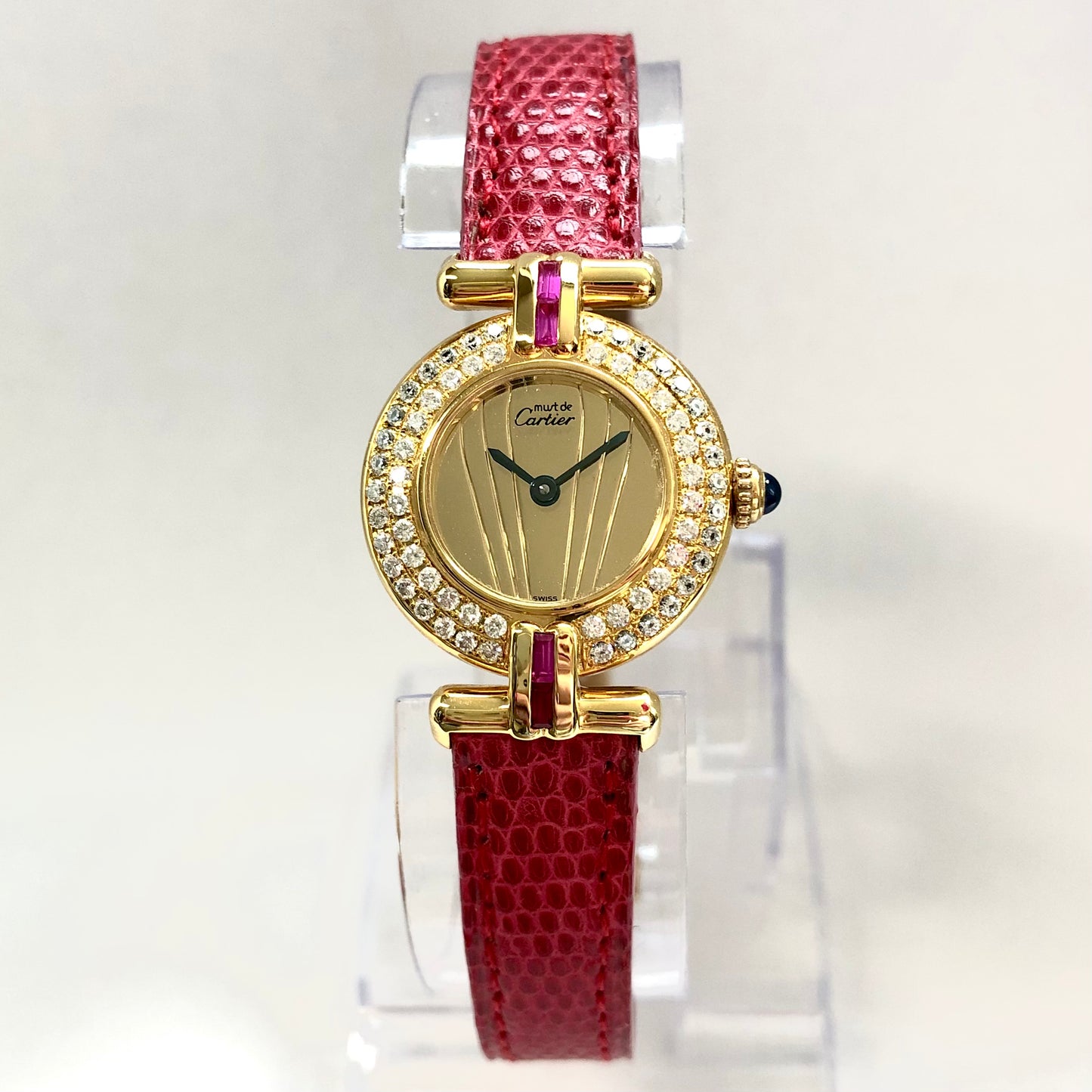 CARTIER VERMEIL COLISÈE Quartz 24mm GoldPlated Silver DIAMONDS  & Red Rubies Watch