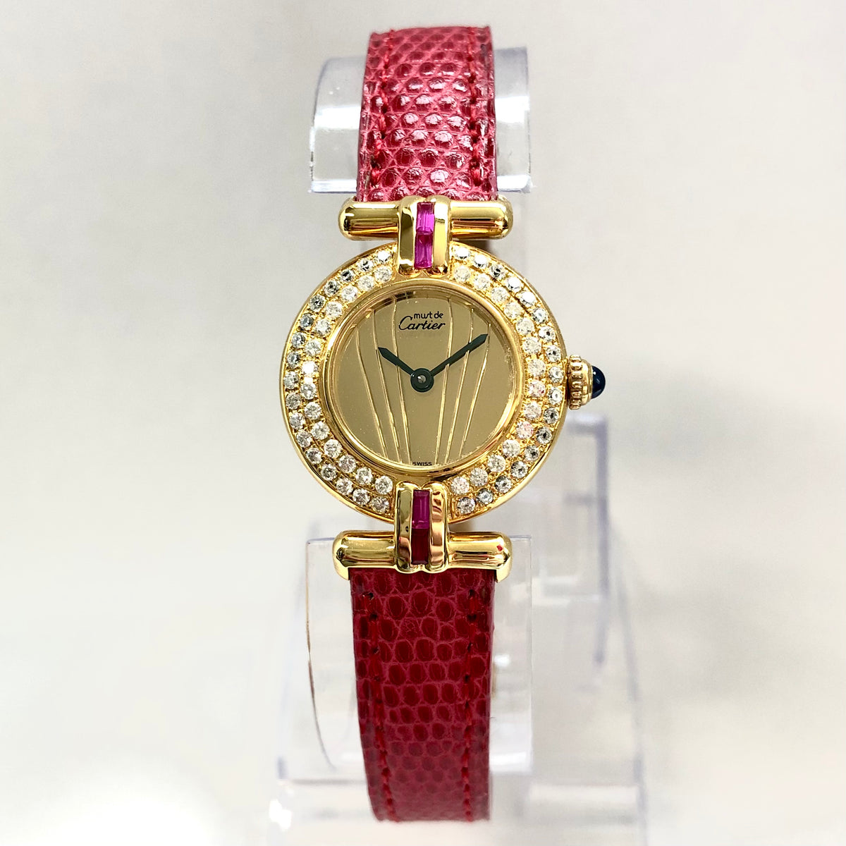 CARTIER COLISEE Quartz 24mm GP Silver .20TCW DIAMOND & .99TCW RED RUBIES Watch CARTIER VERMEIL COLISEE Quartz 24mm GP Silver DIAMONDS & RED  main image 3