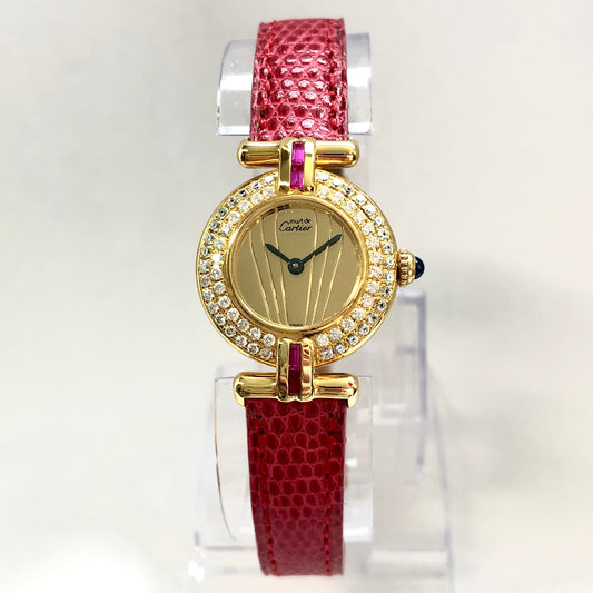 CARTIER VERMEIL COLISÈE Quartz 24mm GoldPlated Silver DIAMONDS  & Red Rubies Watch