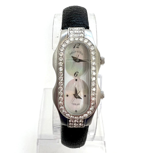 PHILIP STEIN SIGNATURE Steel MOP Dial ~1.2TCW Diamonds Stress Relief Watch Natural Frequency Technology
