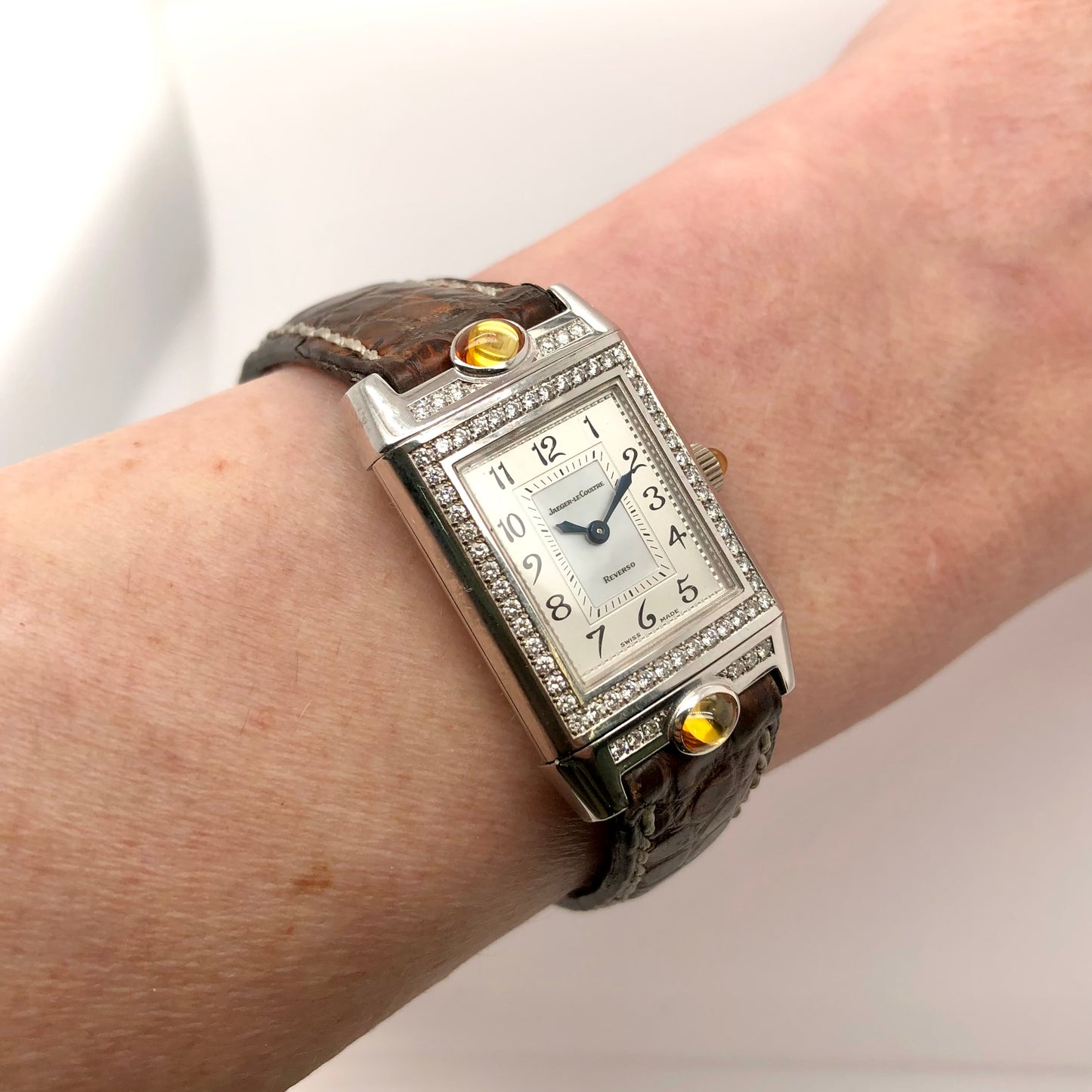 Jaeger LeCoultre REVERSO Joaillerie 18K White Gold Watch Factory Diamonds