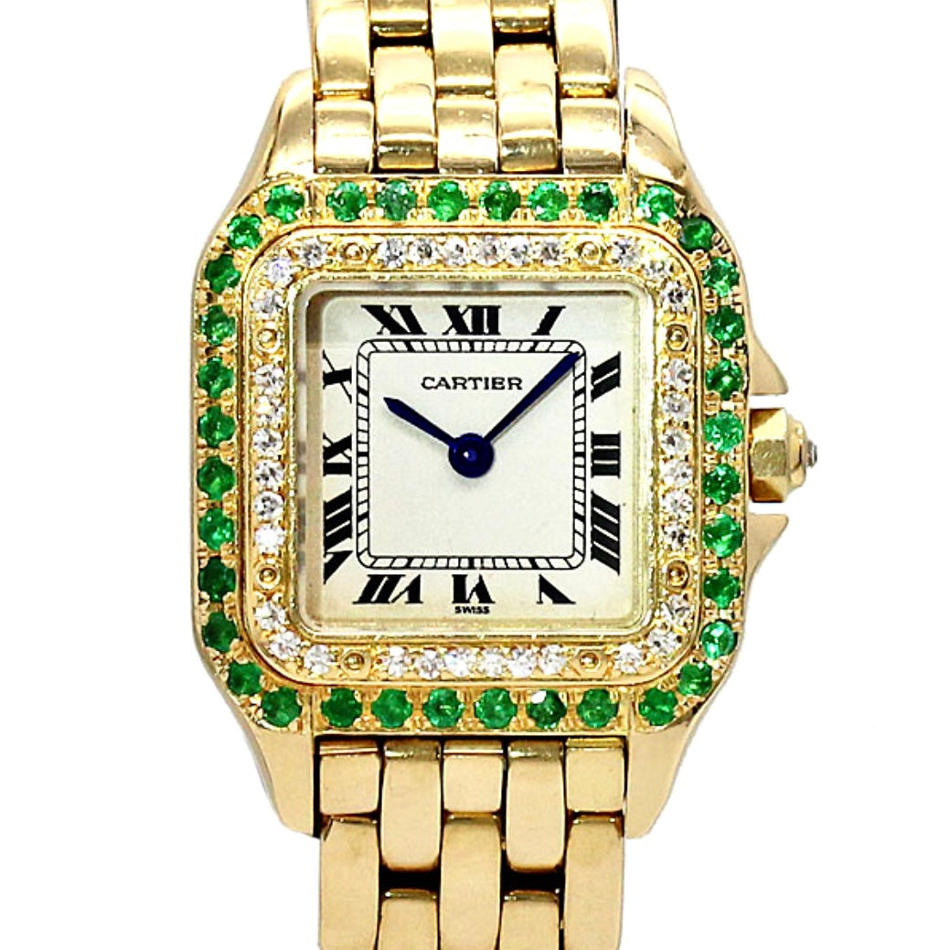 CARTIER PANTHERE Quartz 23mm 18K Yellow Gold DIAMONDS & Emeralds Watch