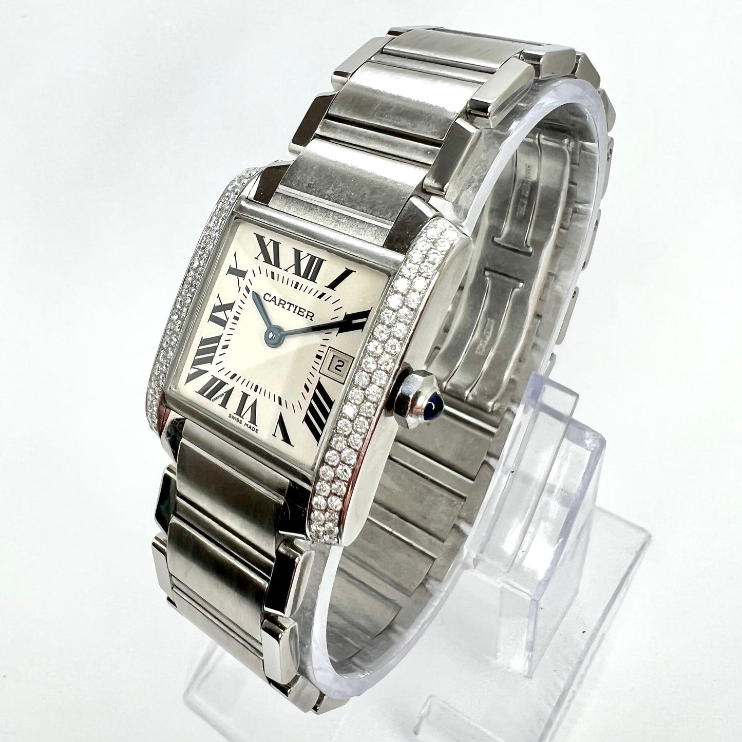 CARTIER TANK FRANCAISE Quartz 25mm Steel 0.70TCW DIAMOND Watch