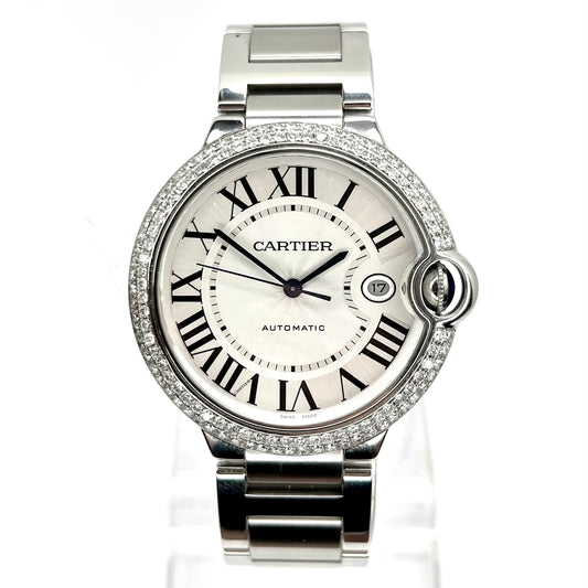 CARTIER BALLON BLEU 3765 42mm Automatic Steel 2.05TCW DIAMOND Watch