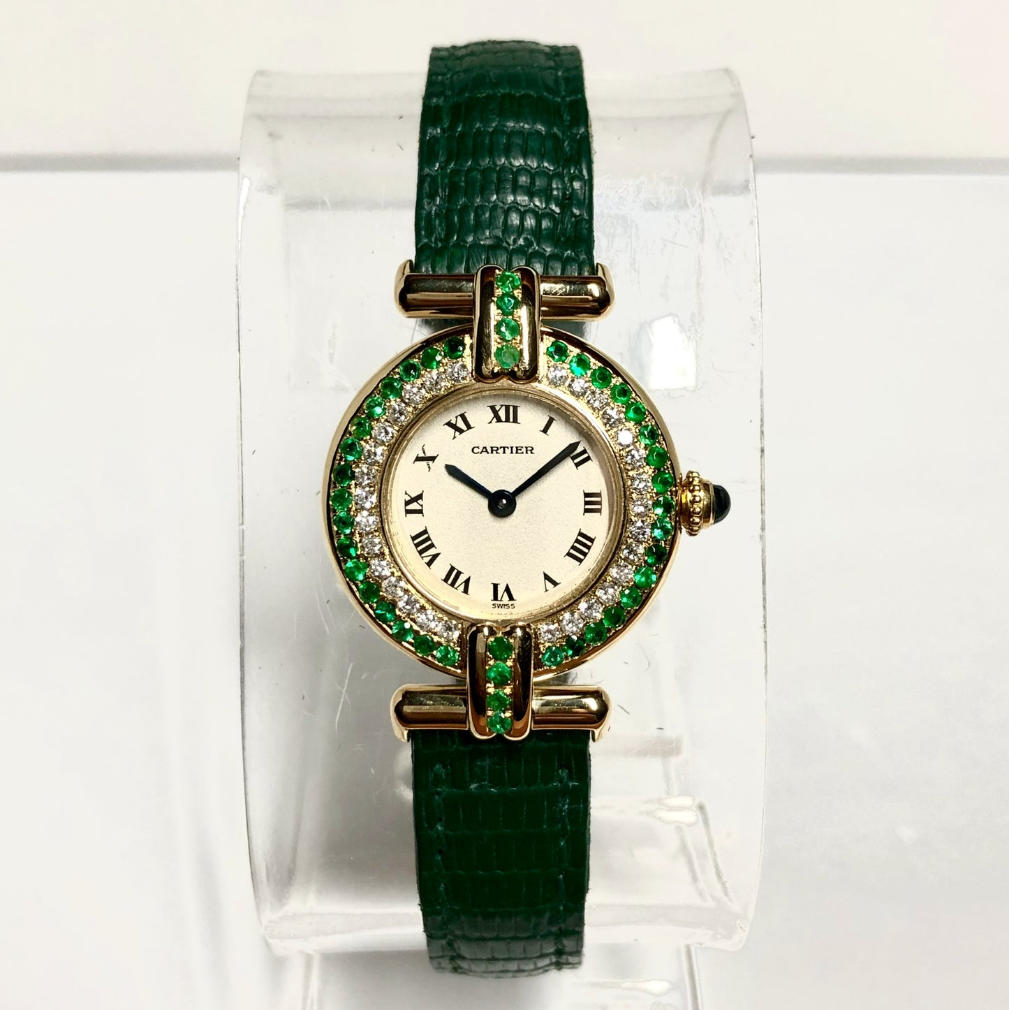 CARTIER COLISÉE Quartz 24mm 18K GOLD 0.36TCW DIAMONDS & 0.60TCW Emeralds Watch