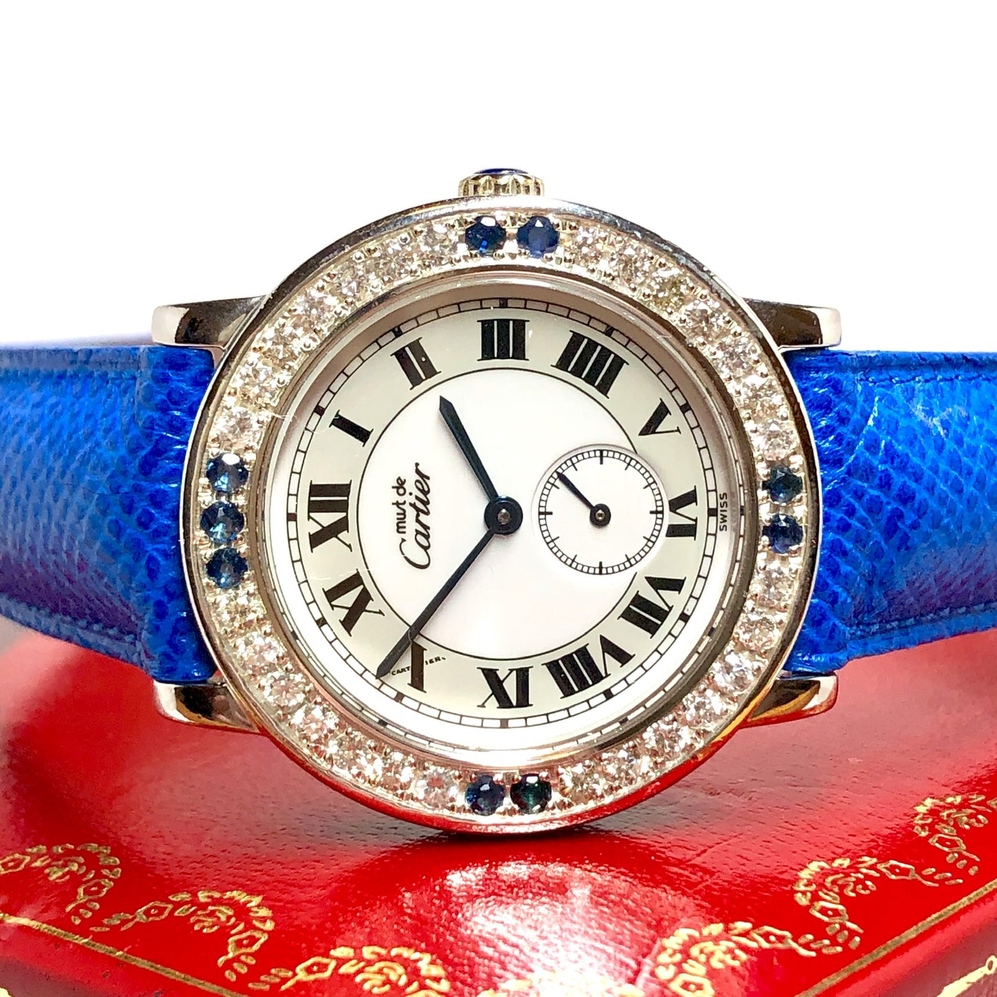 CARTIER RONDE Quartz 32mm 1.01TCW DIAMONDS & Blue SAPPHIRES Watch