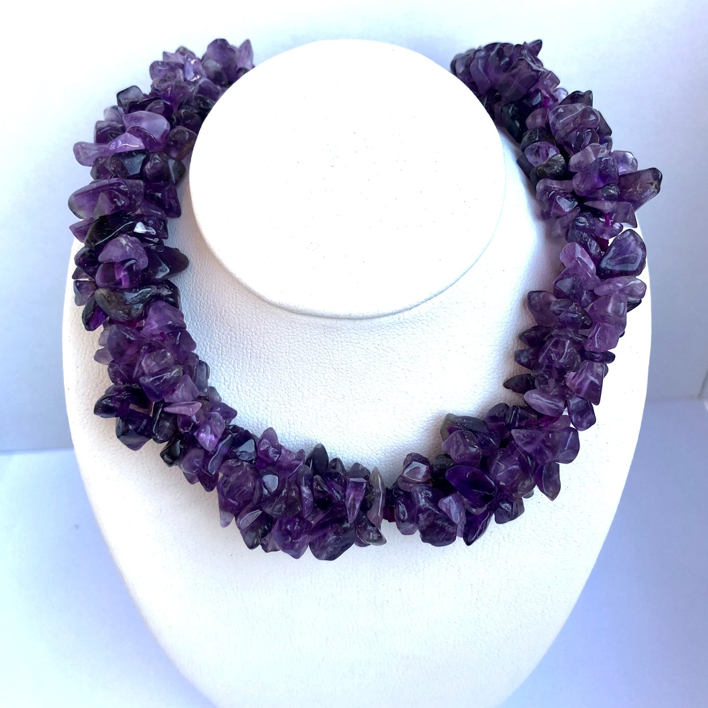 Genuine AMETHYST 4 Strands NECKLACE 17 Inches Long 925 Silver Details