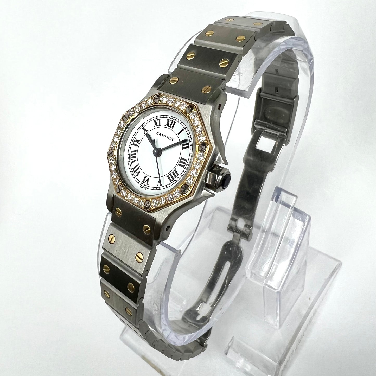 CARTIER SANTOS OCTAGON Automatic 25mm 2 Tone 0.32TCW DIAMOND Watch 