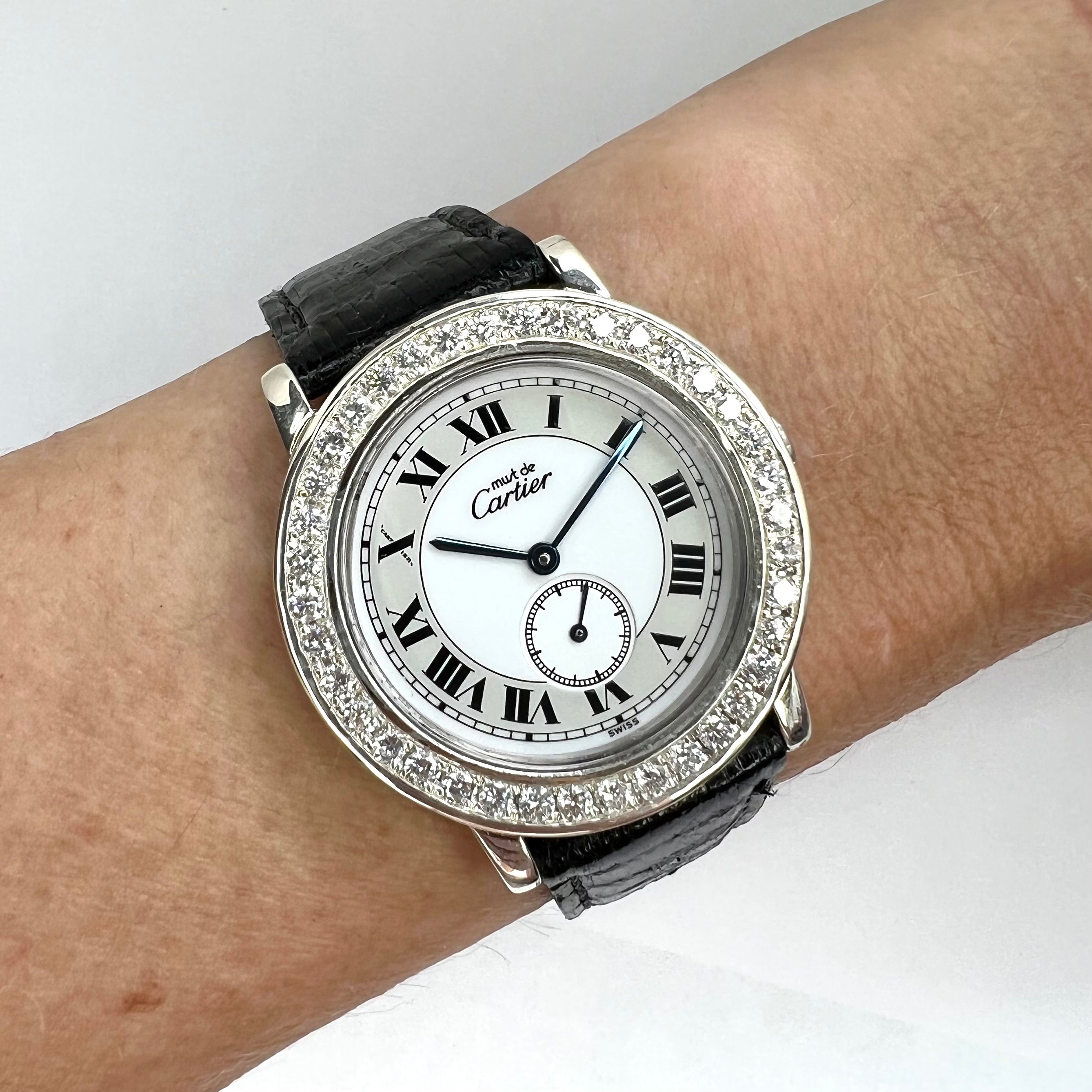 CARTIER RONDE Quartz 32mm Silver 1.33TCW DIAMOND Watch NATILUXIA