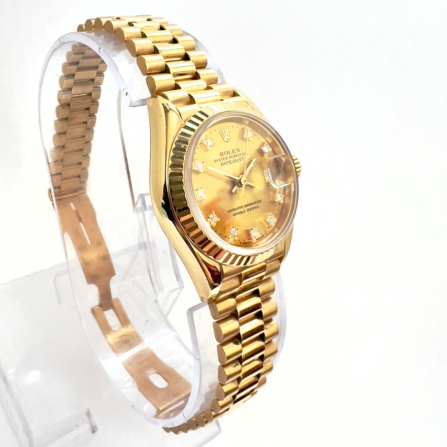 ROLEX OYSTER PERPETUAL DATEJUST Presidential 26mm 18K Yellow Gold FACTORY DIAMOND Watch