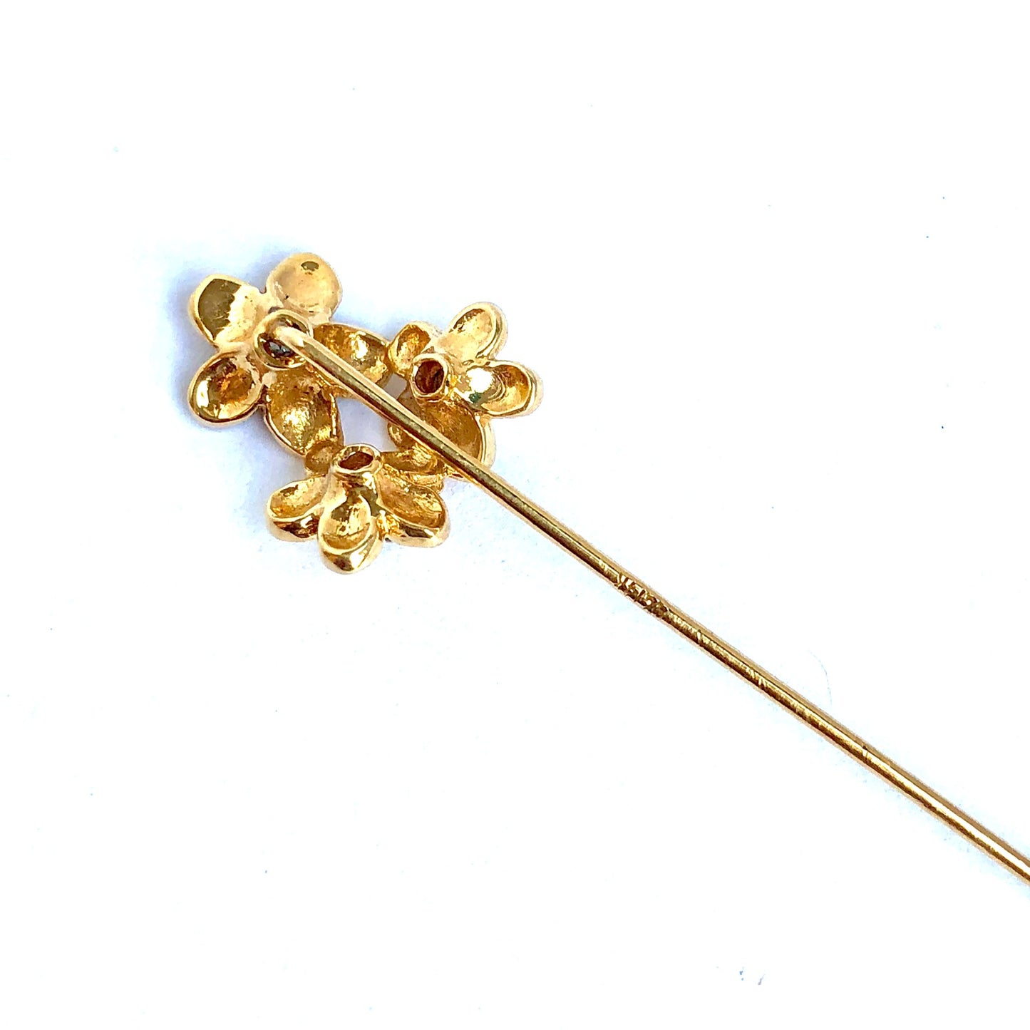 Estate 14K Solid Yellow Gold PIN with Genuine DIAMONDS 2.4 Inches Long
