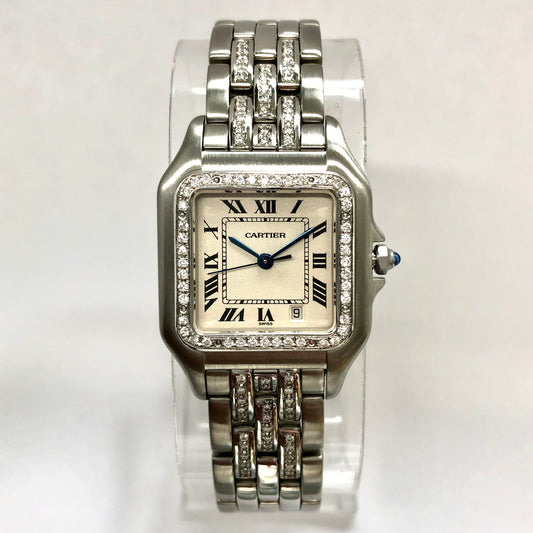 CARTIER PANTHERE Quartz 27mm Steel 1.5TCW Diamond Watch