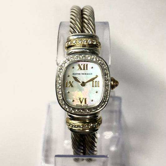 DAVID YURMAN CHELSEA 925 Silver & Gold Plated Cable Bracelet 0.66TCW DIAMOND Watch