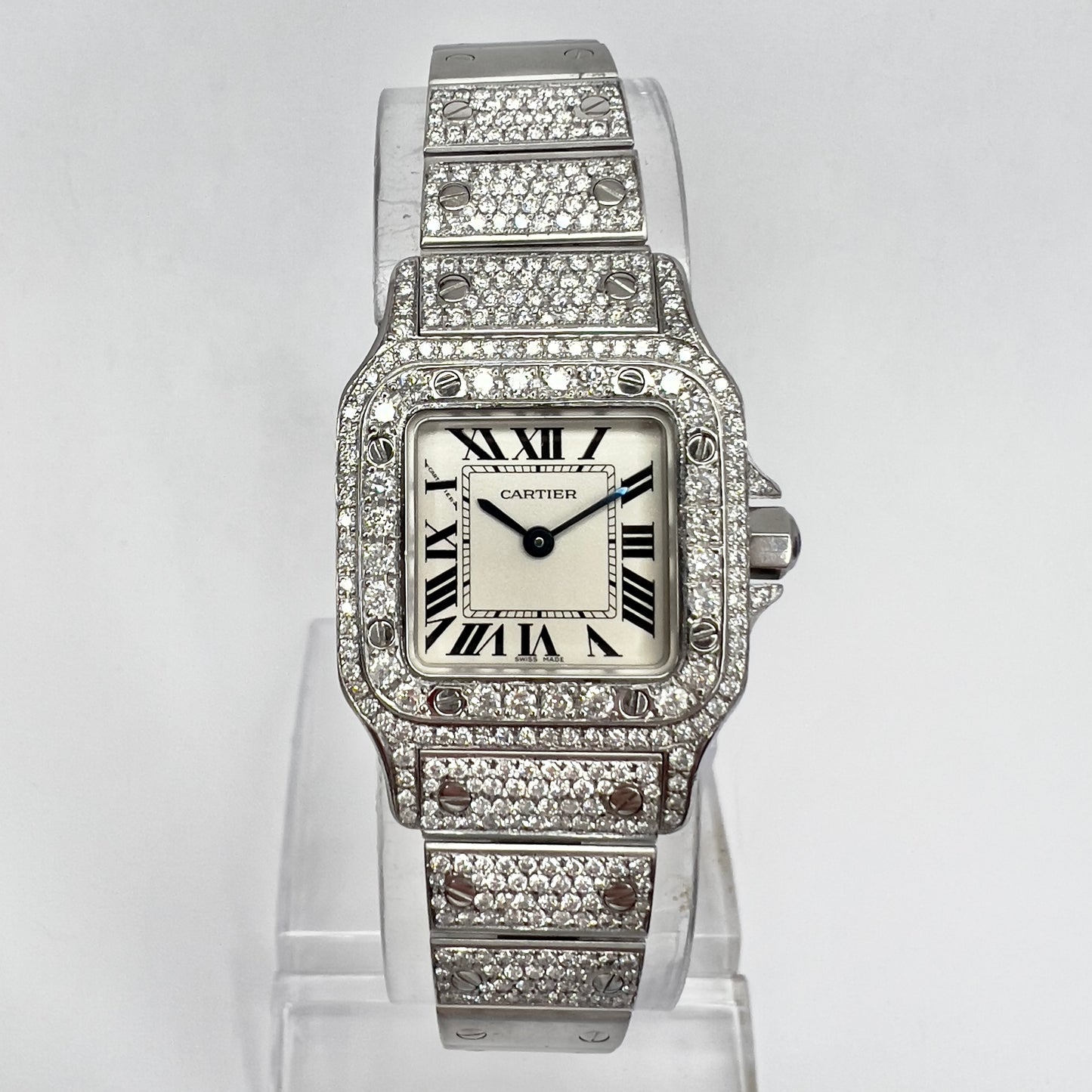 CARTIER SANTOS GALBEE 24mm Quartz Steel 2.42TCW Diamond Watch