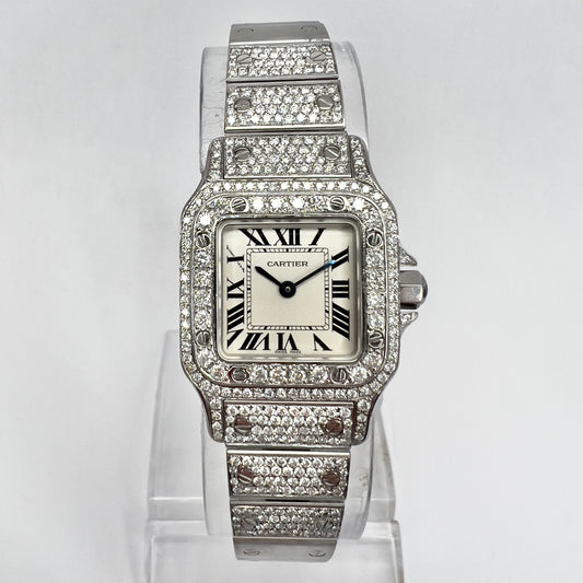 CARTIER SANTOS GALBEE 24mm Quartz Steel 2.42TCW Diamond Watch