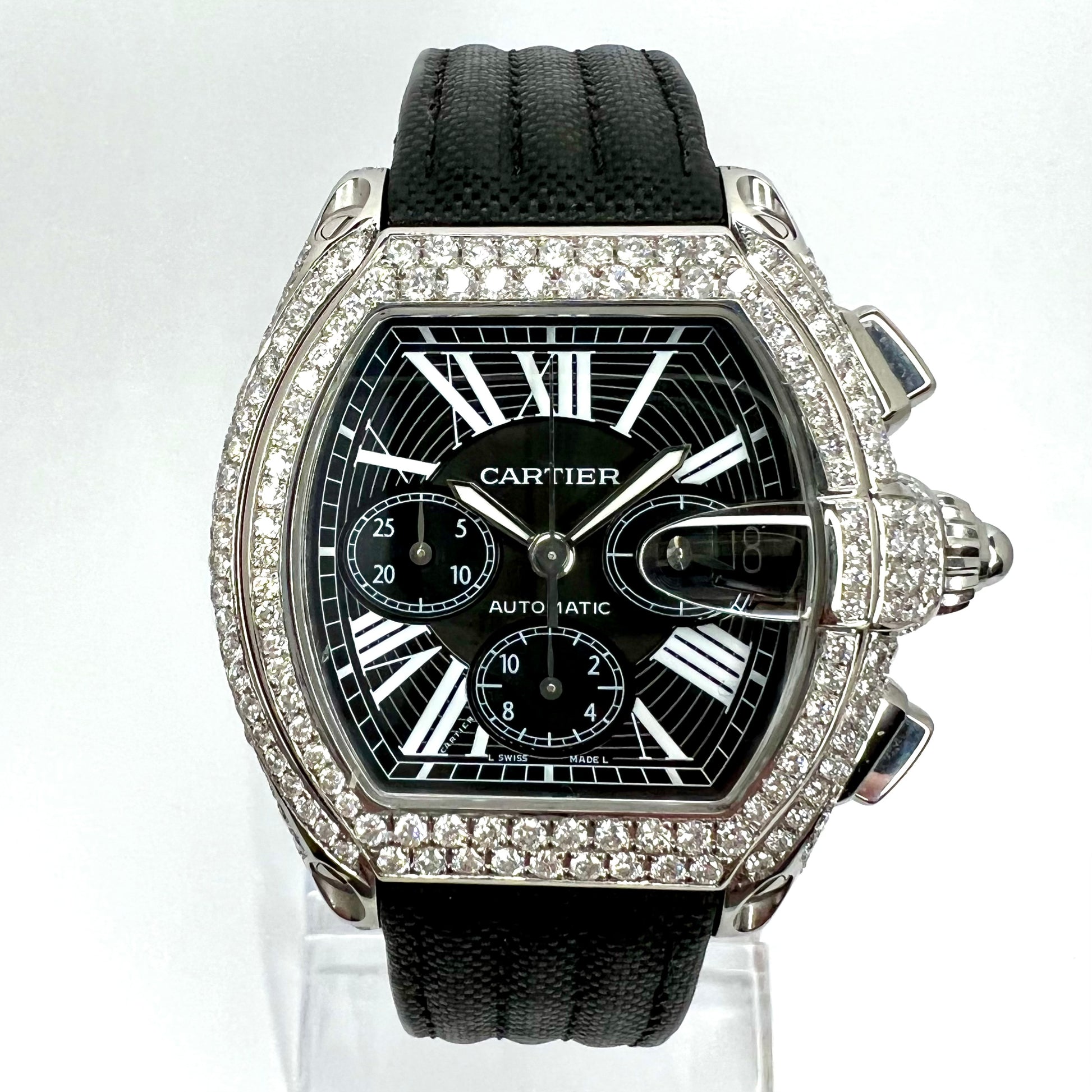 CARTIER ROADSTER 2618 Automatic 42mm Steel ~5.5TCW Diamond Watch