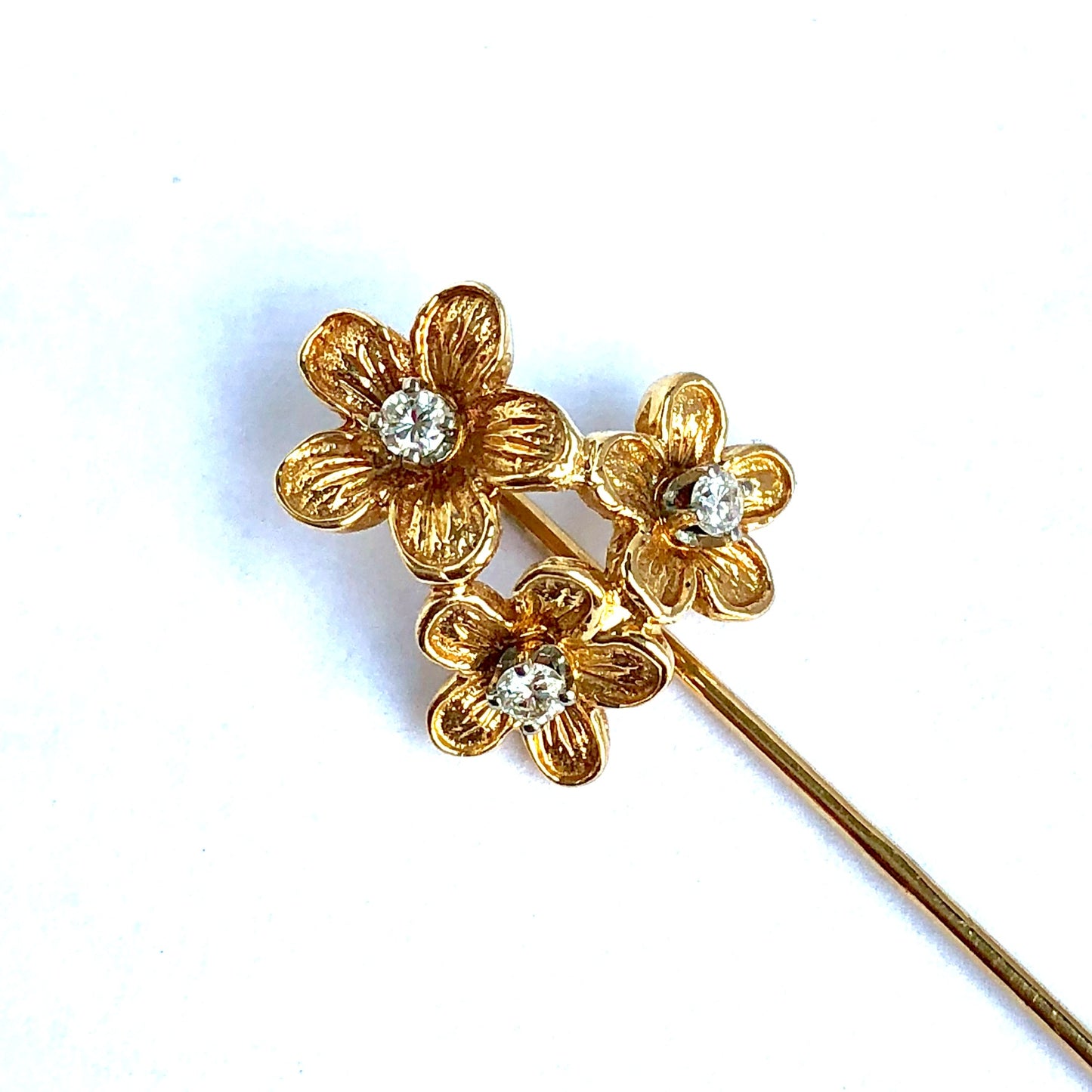 14K Yellow Gold PIN with Genuine DIAMONDS 2.4 Inches Long