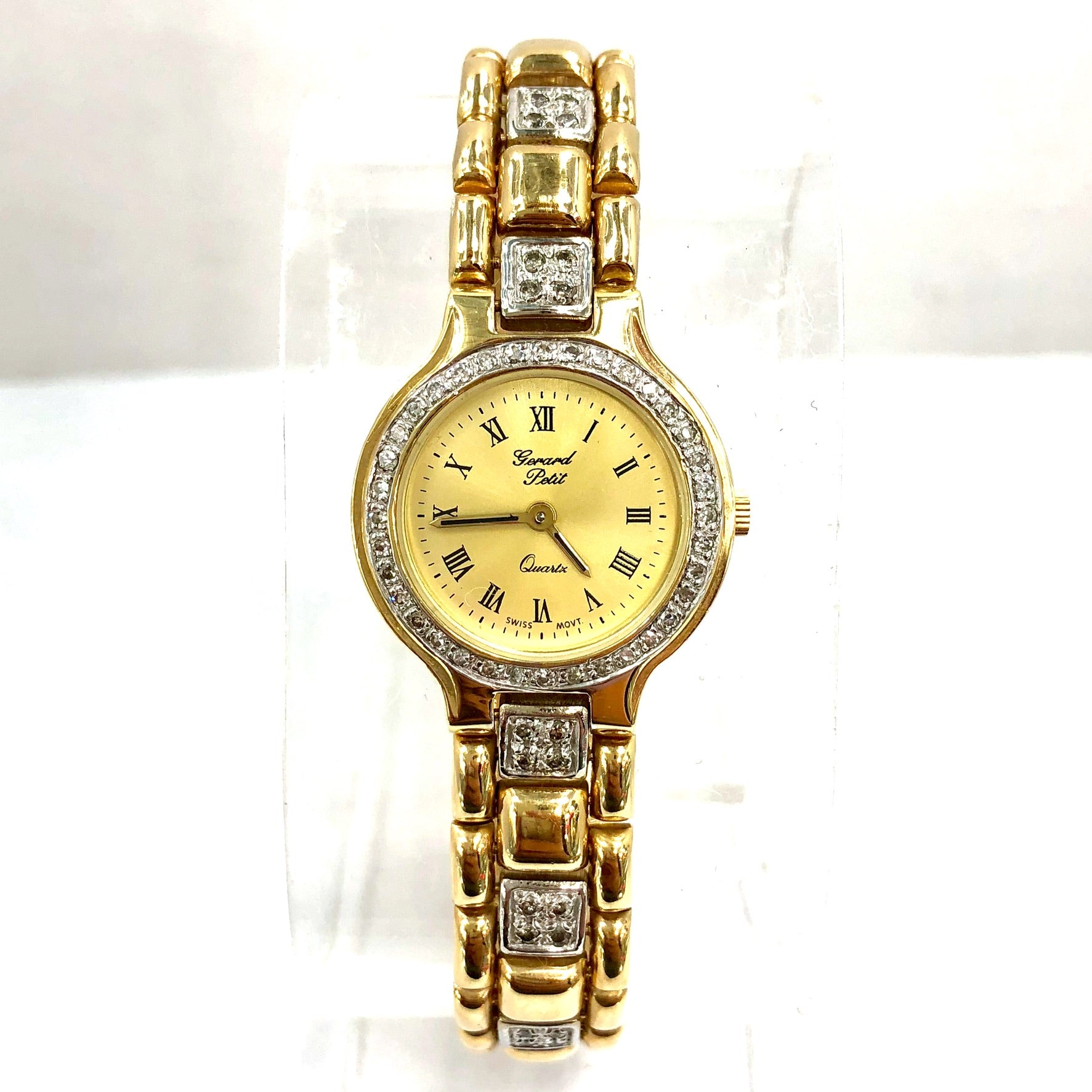 GERARD PETIT 24mm Quartz 14K Yellow & White Gold Watch ~2TCW FACTORY DIAMONDS