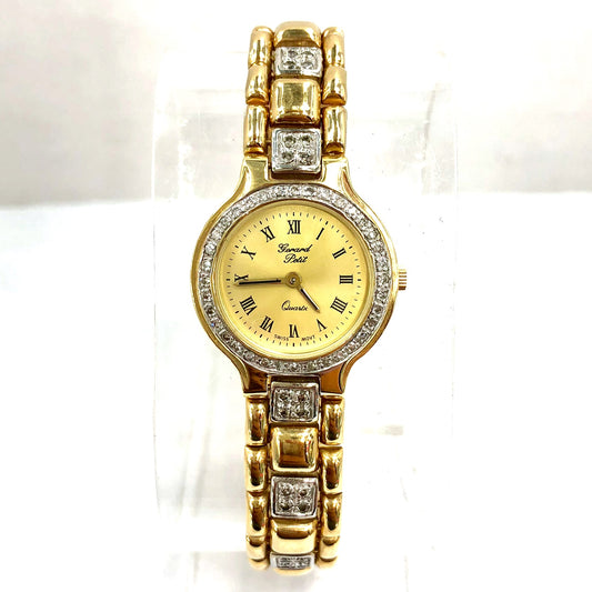 GERARD PETIT 24mm Quartz 14K Yellow & White Gold Watch ~2TCW FACTORY DIAMONDS