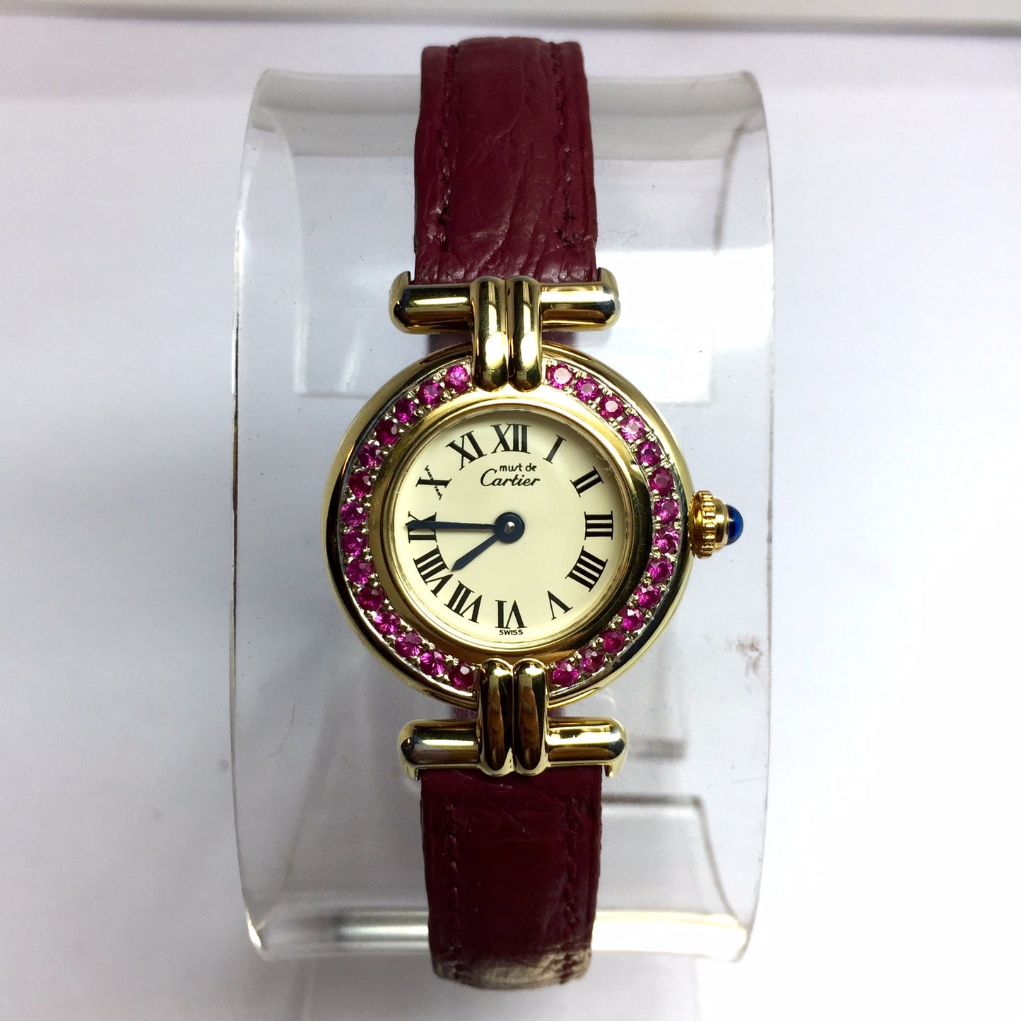 CARTIER VERMEIL COLISÈE Quartz 24mm GP Silver Pink SAPPHIRES Watch