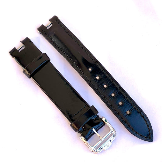 NEW BAUME & MERCIER 14mm Black Patent Leather Band Strap Original Silver Buckle SWISS MADE