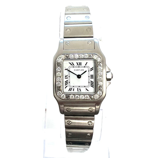 CARTIER Santos Galbee Quartz 24mm Steel 0.69TCW DIAMOND Watch