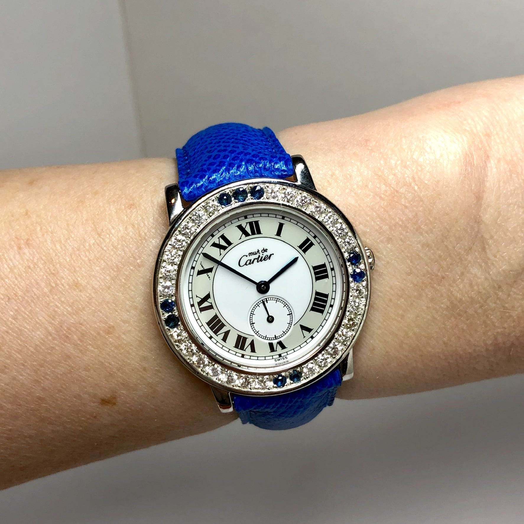 CARTIER RONDE Quartz 32mm 1.01TCW DIAMONDS Blue SAPPHIRES Watch