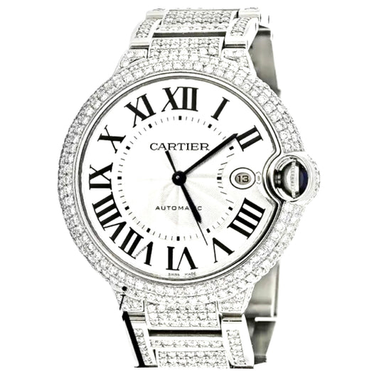 CARTIER BALLON BLEU 3765 42mm Automatic Steel ~8TCW DIAMOND Watch