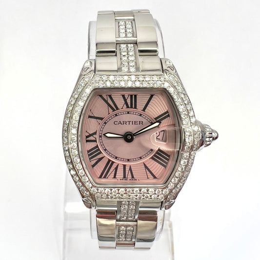 CARTIER ROADSTER Quartz 31mm Steel 2.2TCW Diamond Watch