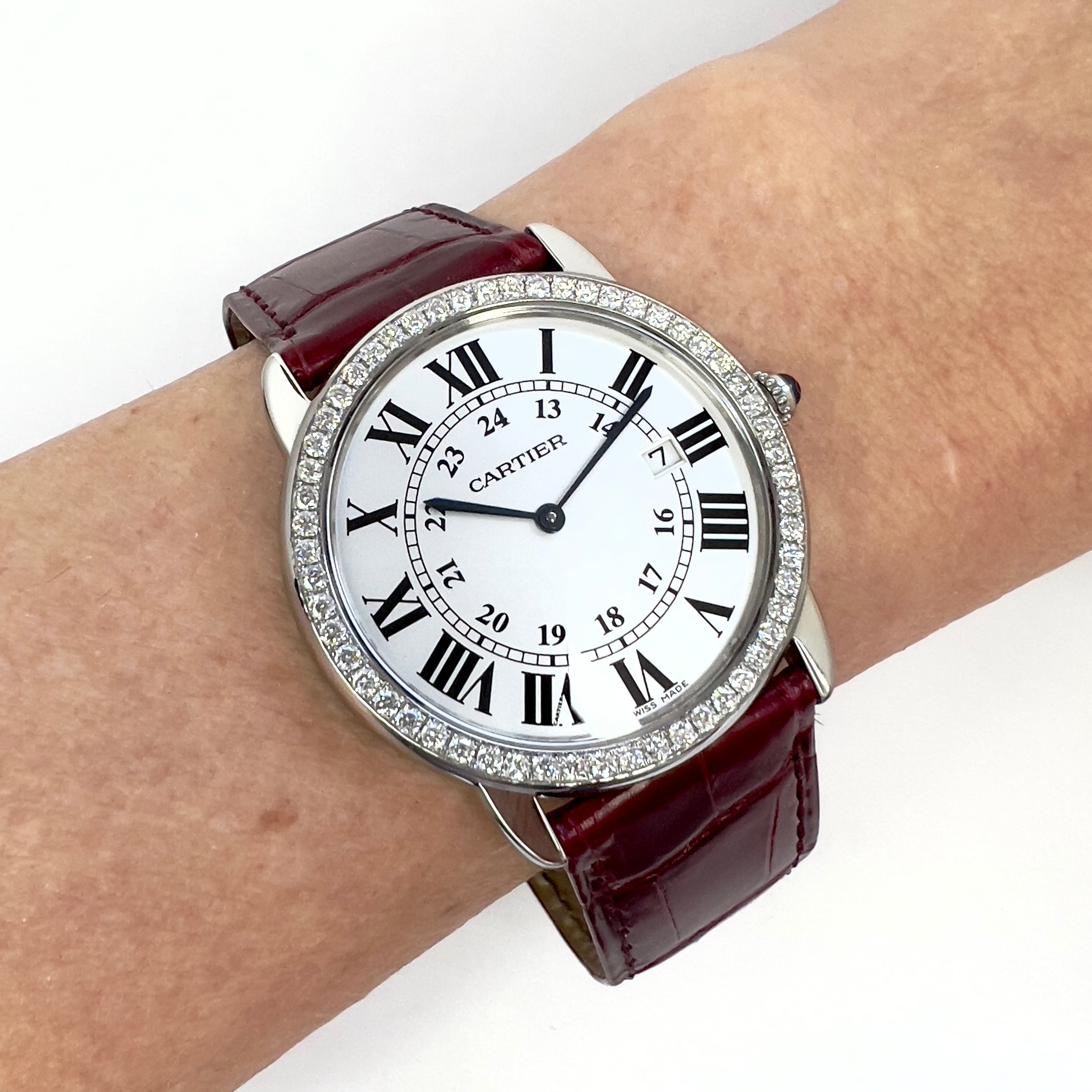 CARTIER RONDE SOLO Date 36mm Quartz Steel 1TCW DIAMOND Watch