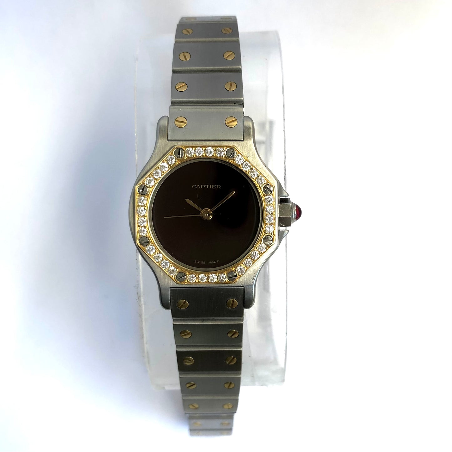 CARTIER SANTOS OCTAGON 25mm Automatic 2 Tone 0.36TCW Diamond Watch